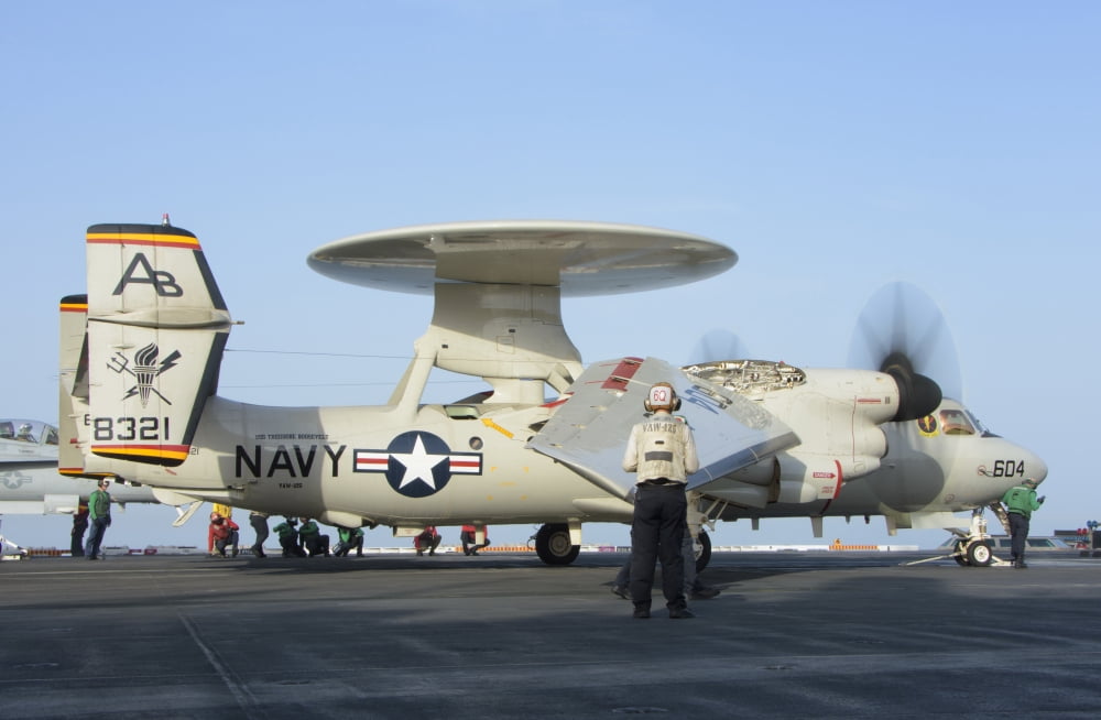 An E-2D Advanced Hawkeye aboard USS Theodore Roosevelt Canvas Art - Giovanni CollaStocktrek Images (18 x 12)