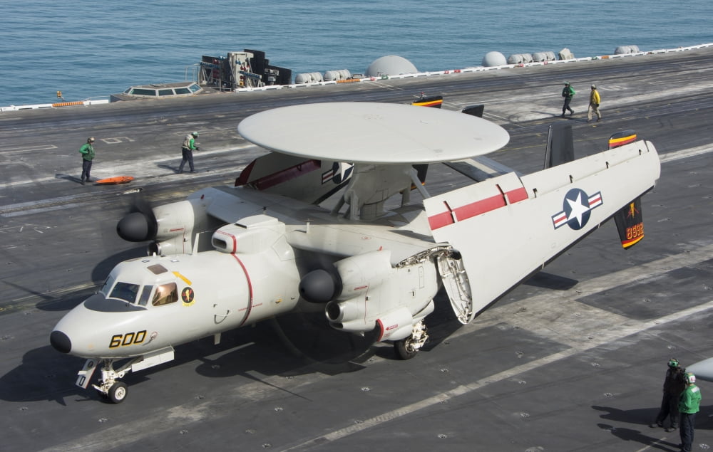 An E-2D Advanced Hawkeye aboard USS Theodore Roosevelt Canvas Art - Giovanni CollaStocktrek Images (35 x 22)