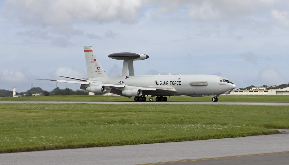An E-3 AWACS comes into land at Kadena Air Base Okinawa Japan Canvas Art - HIGH-G ProductionsStocktrek Images (19 x 11)