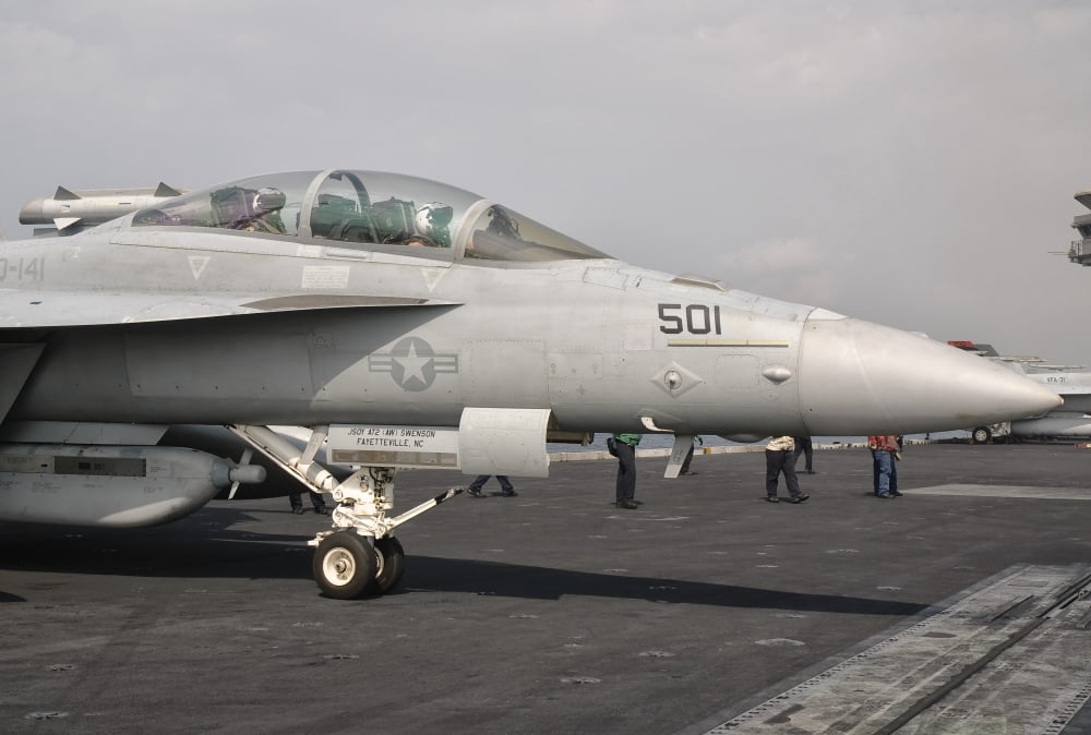 An EA-18G Growler is ready for a mission aboard USS George HW Bush Canvas Art - Giovanni CollaStocktrek Images (34 x 23)
