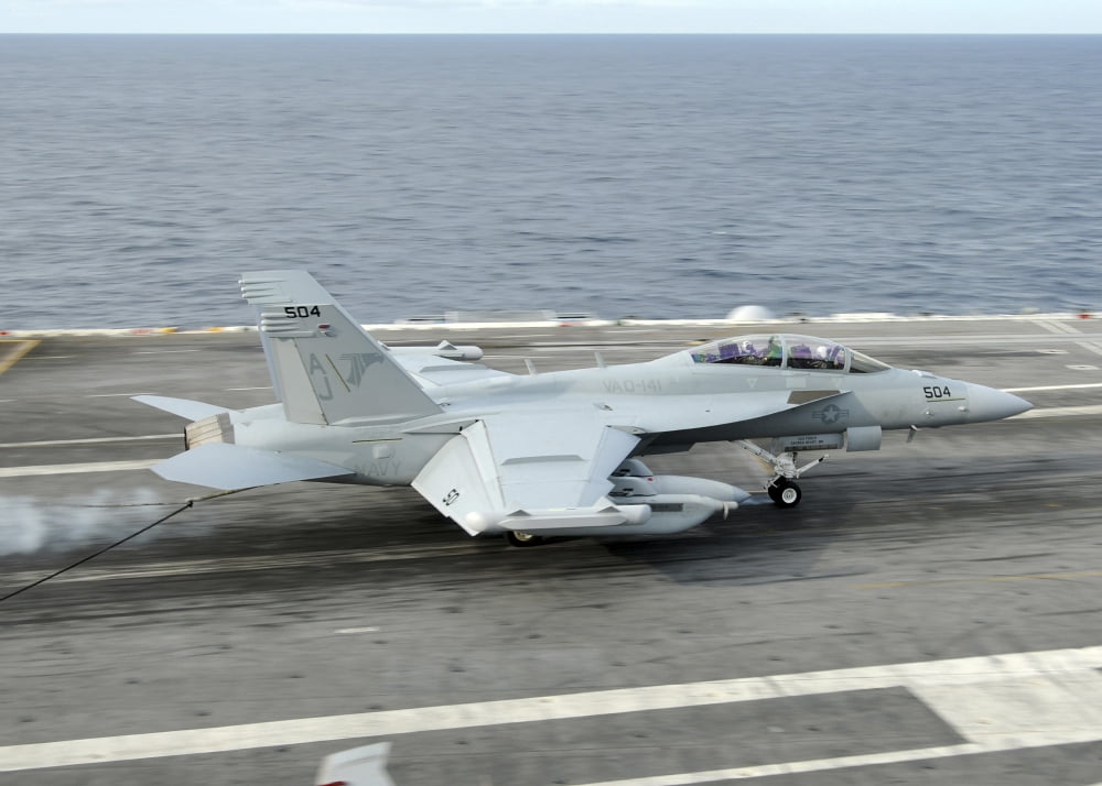 An EA-18G Growler makes an arrested landing Canvas Art - Stocktrek Images (34 x 24)