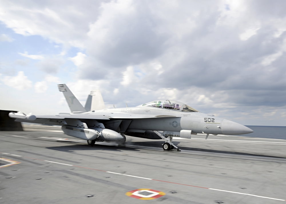 An EA-18G Growler takes off from USS George HW Bush Canvas Art - Stocktrek Images (34 x 24)