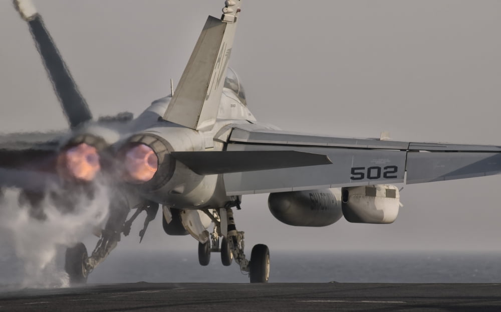 An EA-18G Growler taking off from USS George HW Bush Canvas Art - Giovanni CollaStocktrek Images (18 x 12)