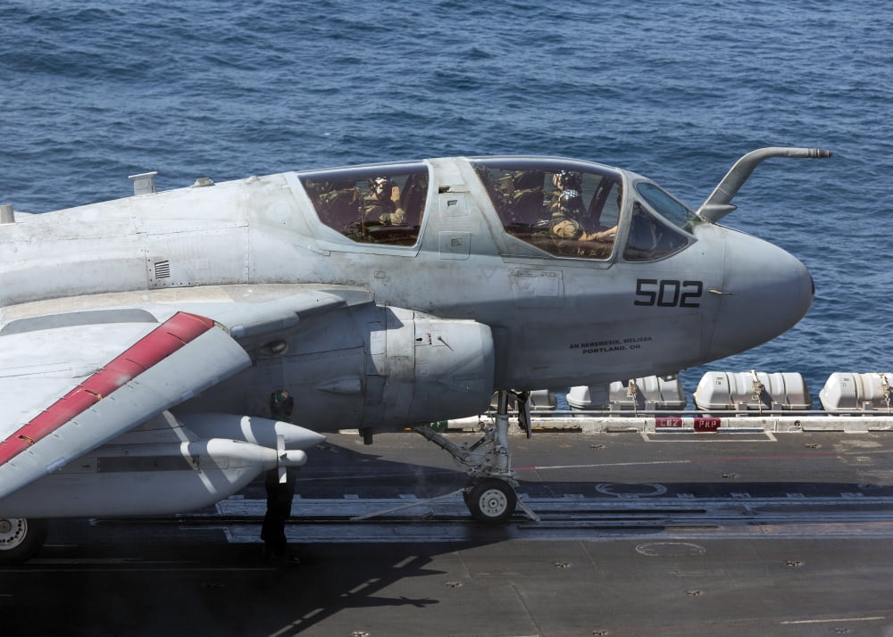An EA-6B Prowler during flight operations on USS Dwight D Eisenhower Canvas Art - Gert KromhoutStocktrek Images (17 x 12)