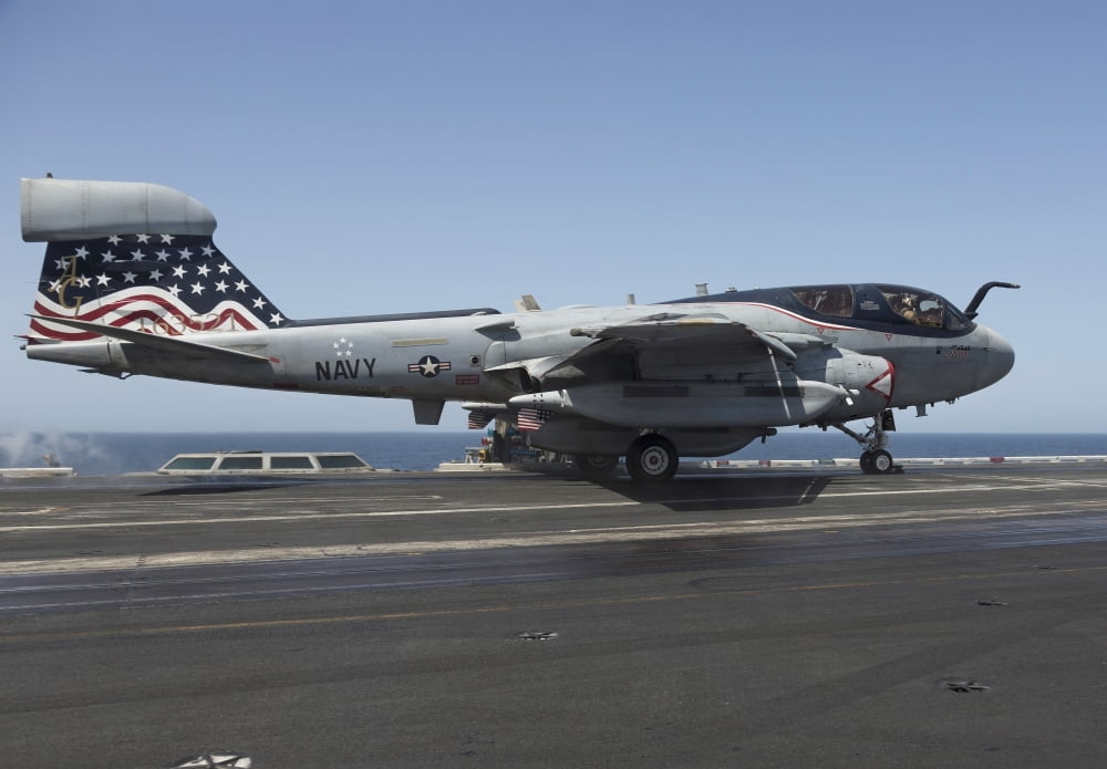 An EA-6B Prowler during flight operations on USS Dwight D Eisenhower Canvas Art - Gert KromhoutStocktrek Images (34 x 24)