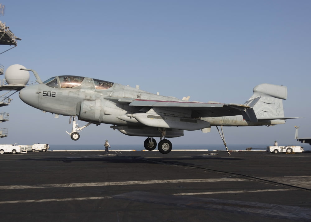 An EA-6B Prowler makes an arrested landing aboard USS Dwight D Eisenhower Canvas Art - Gert KromhoutStocktrek Images (17 x 12)