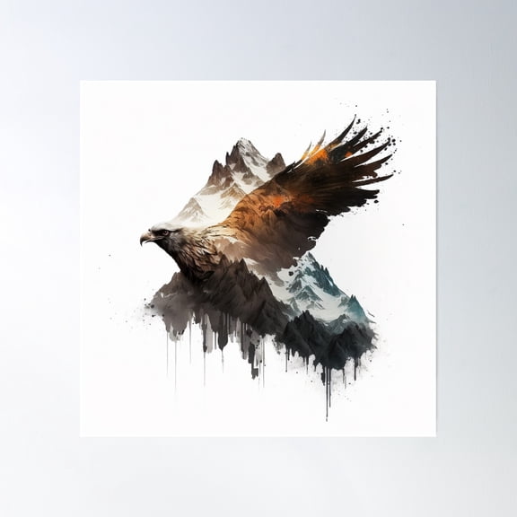 An Eagle Flying Over A Mountain Range Poster Wall Art, Modern Wall Decor, 30x30 UNFRAMED