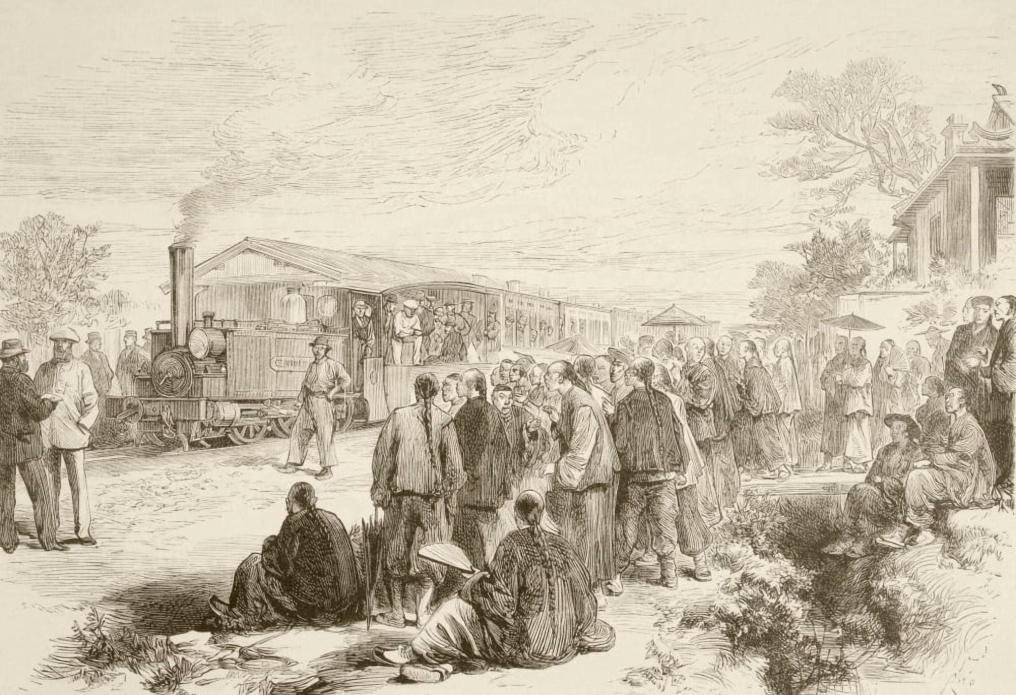 An Early Chinese Railway Circa 1880 From A 19Th Century Illustration Canvas Art - Ken Welsh Design Pics (34 x 24)