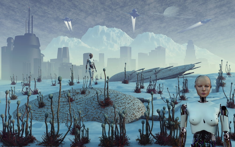 An Earth colony on an alien moon that is frozen but rich in mineral deposits Canvas Art - Mark StevensonStocktrek Images (18 x 12)