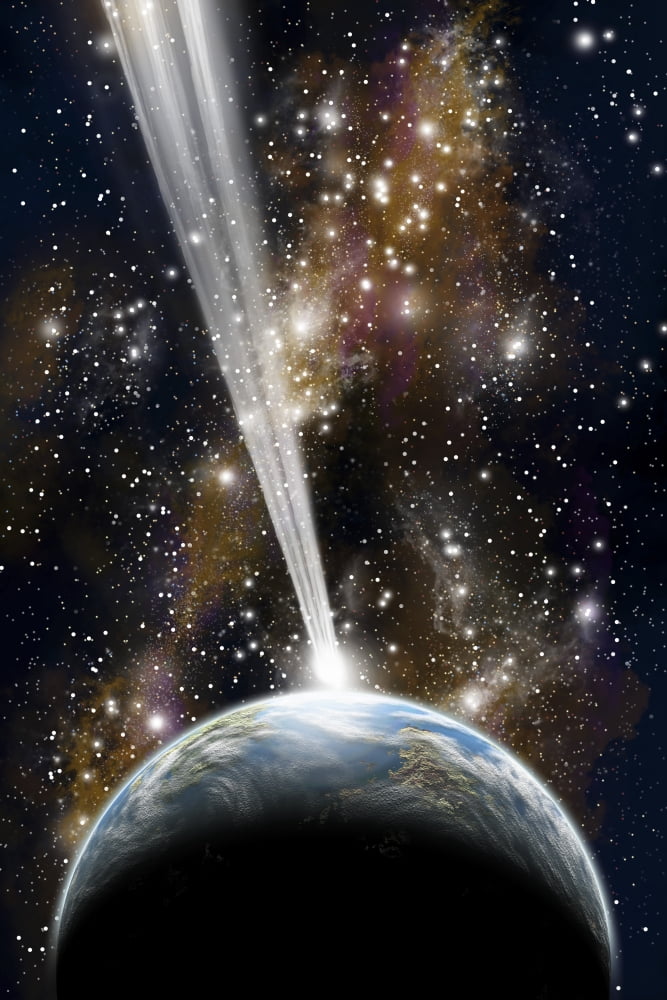 An Earth-like planet facing an imminent collision with a comet Canvas Art - Marc WardStocktrek Images (12 x 18)