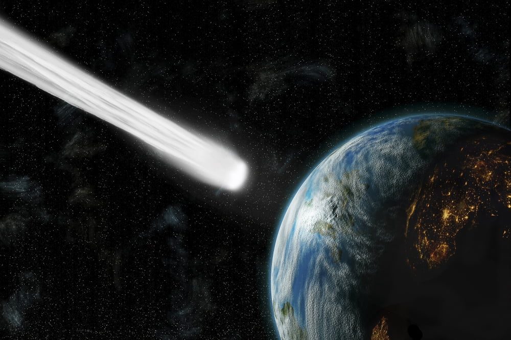 An Earth-like planet facing an imminent collision with a comet Canvas Art - Marc WardStocktrek Images (18 x 12)
