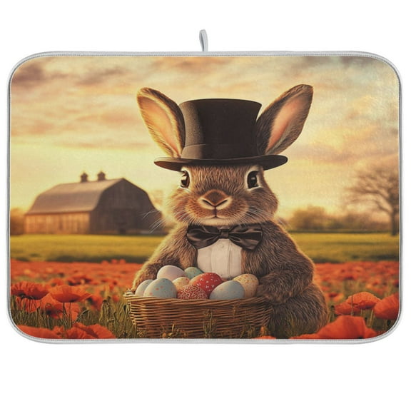 An Easter Bunny Dish Drying Mat Kitchen Mats Microfiber Counter Absorbent Dish Pad Drainer Rack