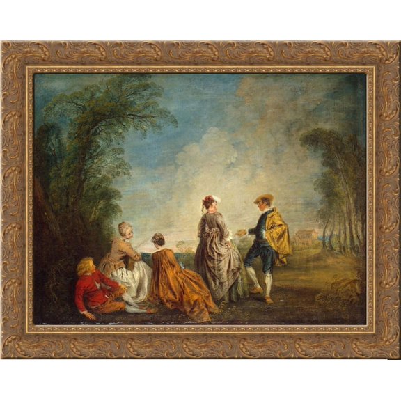 An Embarrasing Proposal 24x20 Gold Ornate Wood Framed Canvas Art by Antoine Watteau