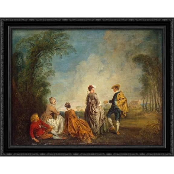 An Embarrasing Proposal 36x28 Large Black Ornate Wood Framed Canvas Art by Antoine Watteau