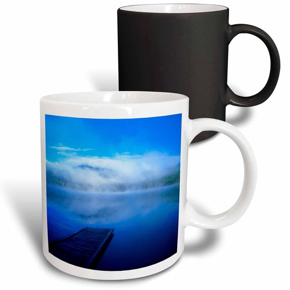 3drose, an Empty Dock on a Calm Misty Lake, 11oz Magic Transforming Mug