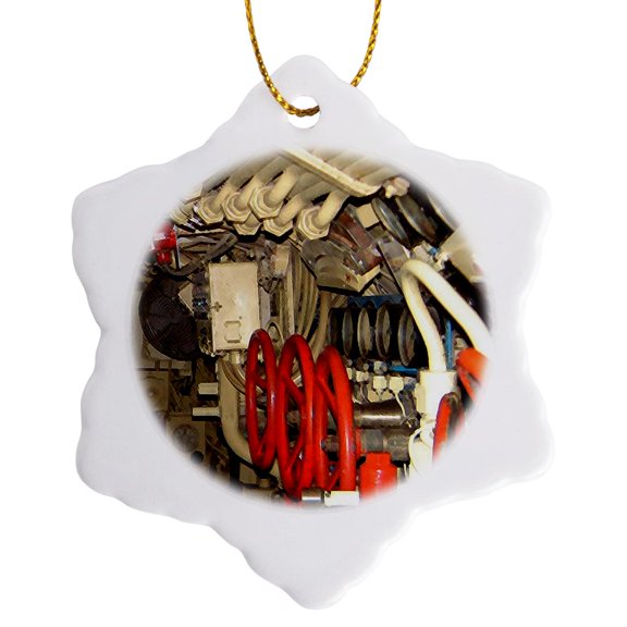 3drose, an Engine Room on the Queen Mary Ship in Orange and Tan, 3 inch Snowflake Porcelain Ornament