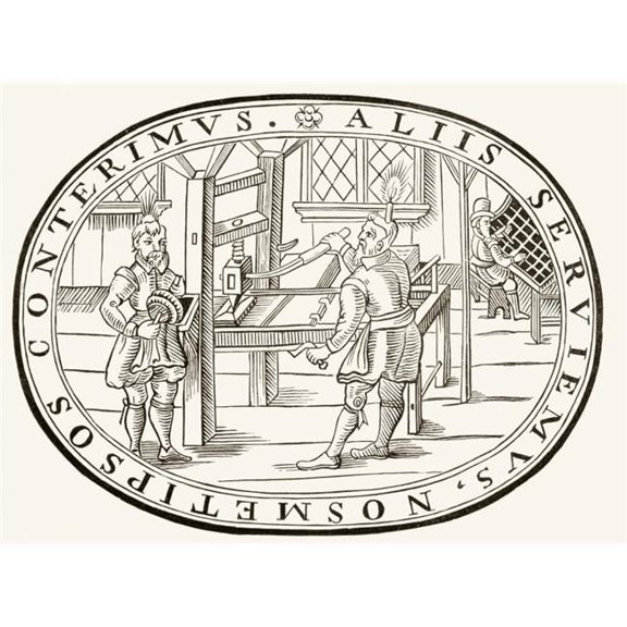 An English Printing Office - 1619 From The Book Short History of The English People by J.R. Green Published London 1893 Poster Print - 17 x 12