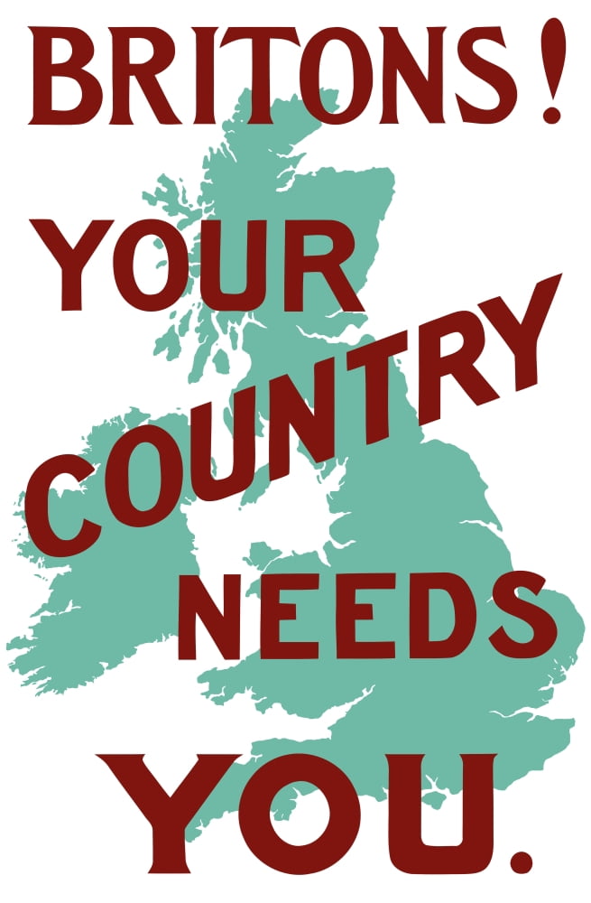 An English World War One poster with the outline of Great Britain Canvas Art - John ParrotStocktrek Images (23 x 34)