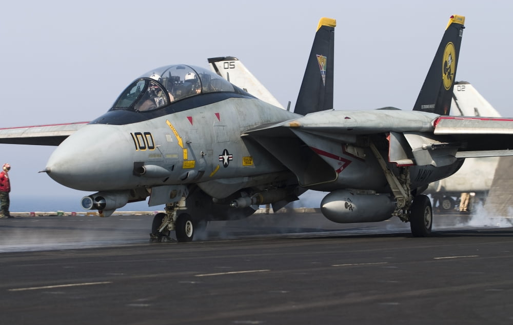 An F-14D Tomcat launches off the flight deck of USS Theodore Roosevelt Canvas Art - Gert KromhoutStocktrek Images (36 x 23)