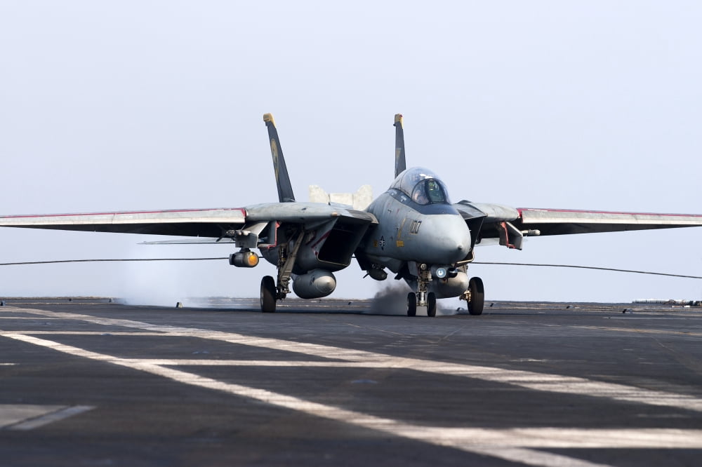 An F-14D Tomcat makes an arrested landing on the flight deck of USS Theodore Roosevelt Canvas Art - Gert KromhoutStocktrek Images (18 x 12)