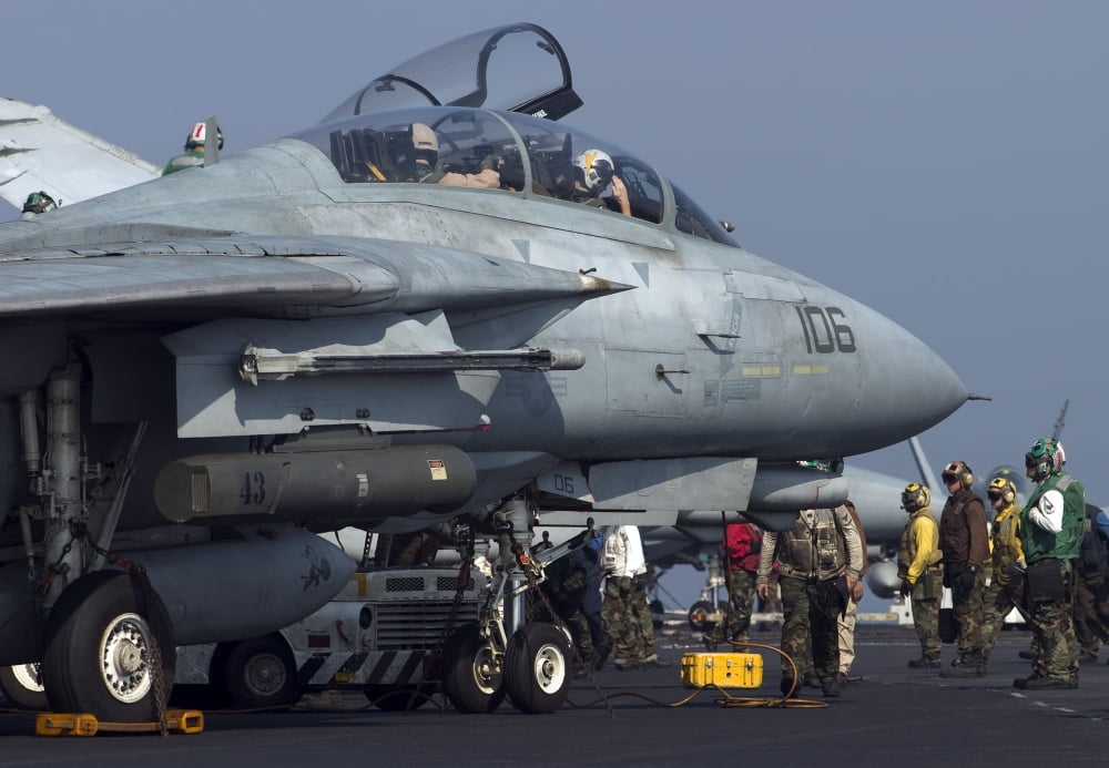 An F-14D Tomcat on the flight deck of USS Theodore Roosevelt Canvas Art - Gert KromhoutStocktrek Images (17 x 12)