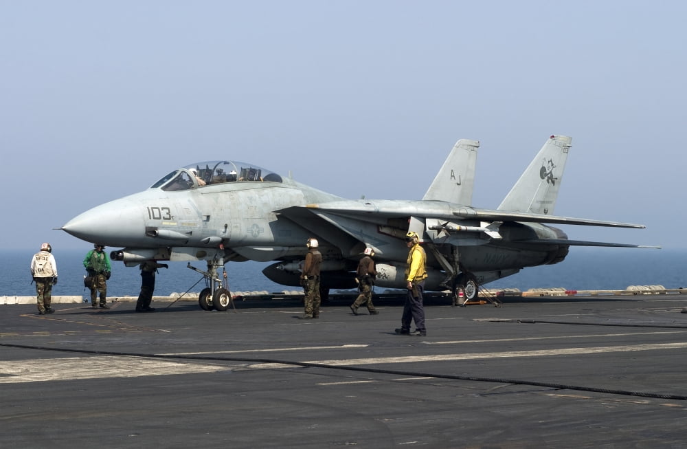 An F-14D Tomcat on the flight deck of USS Theodore Roosevelt Canvas Art - Gert KromhoutStocktrek Images (18 x 12)