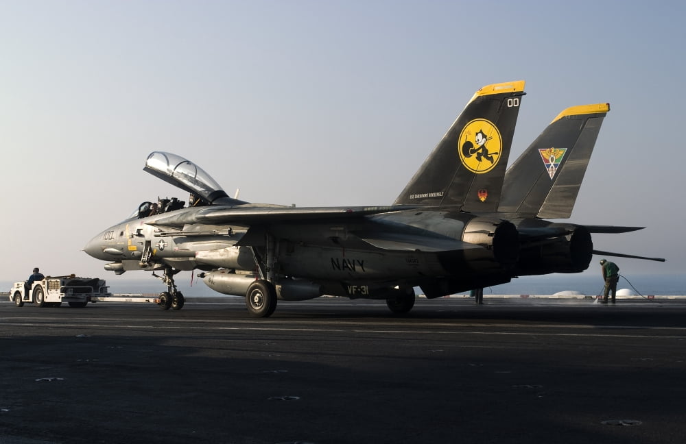 An F-14D Tomcat on the flight deck of USS Theodore Roosevelt Canvas Art - Gert KromhoutStocktrek Images (18 x 12)