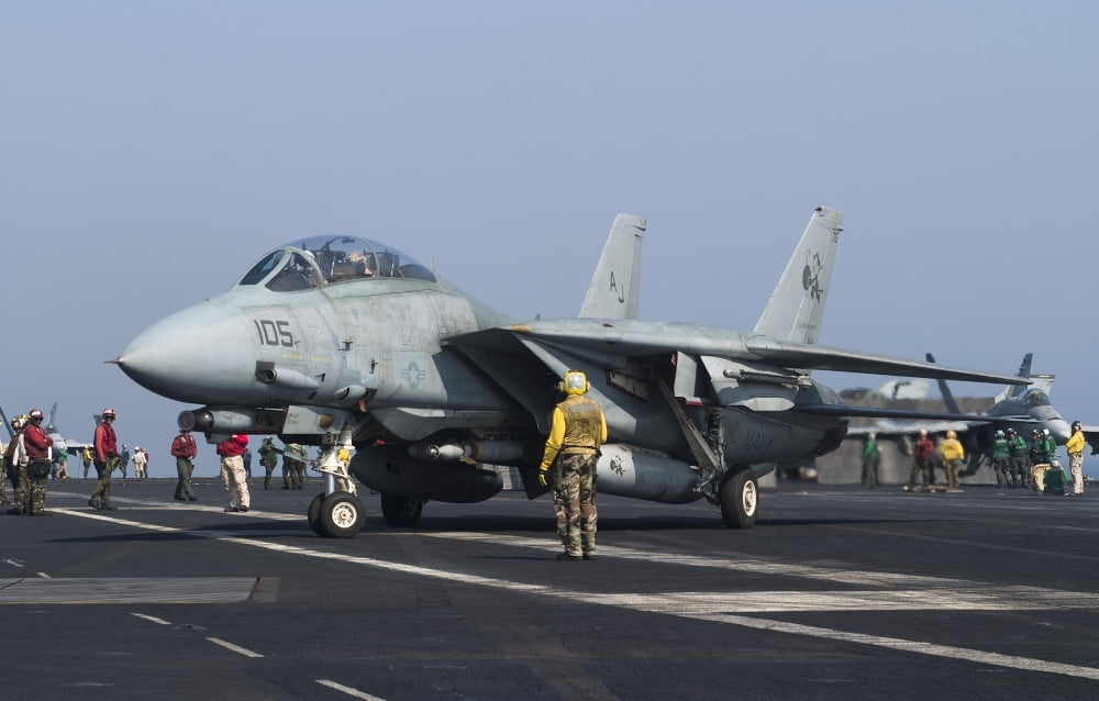 An F-14D Tomcat on the flight deck of USS Theodore Roosevelt Canvas Art - Gert KromhoutStocktrek Images (18 x 12)