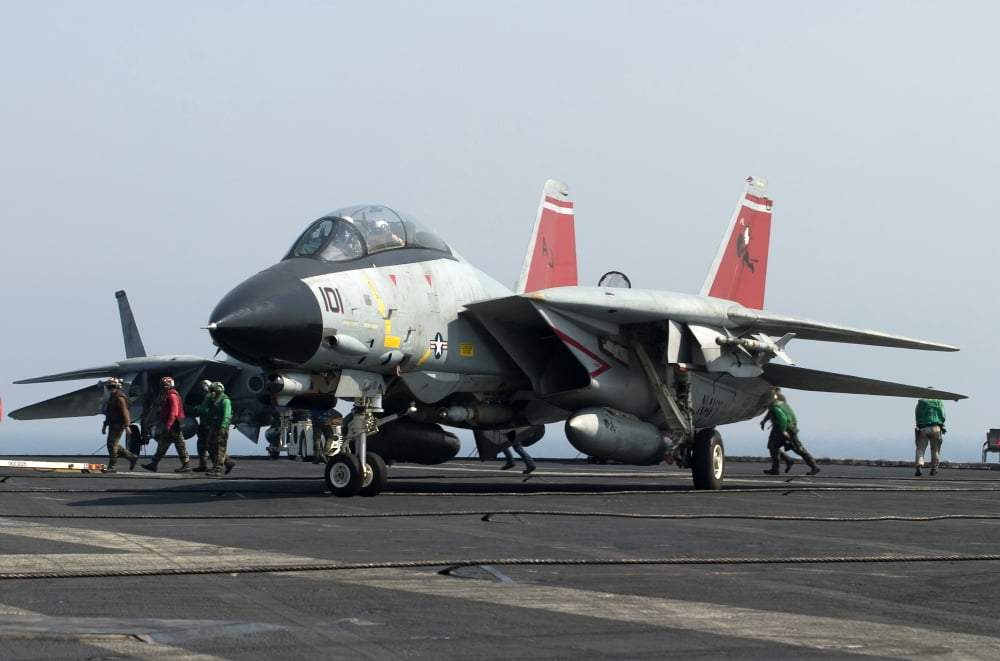 An F-14D Tomcat on the flight deck of USS Theodore Roosevelt Canvas Art - Gert KromhoutStocktrek Images (18 x 12)