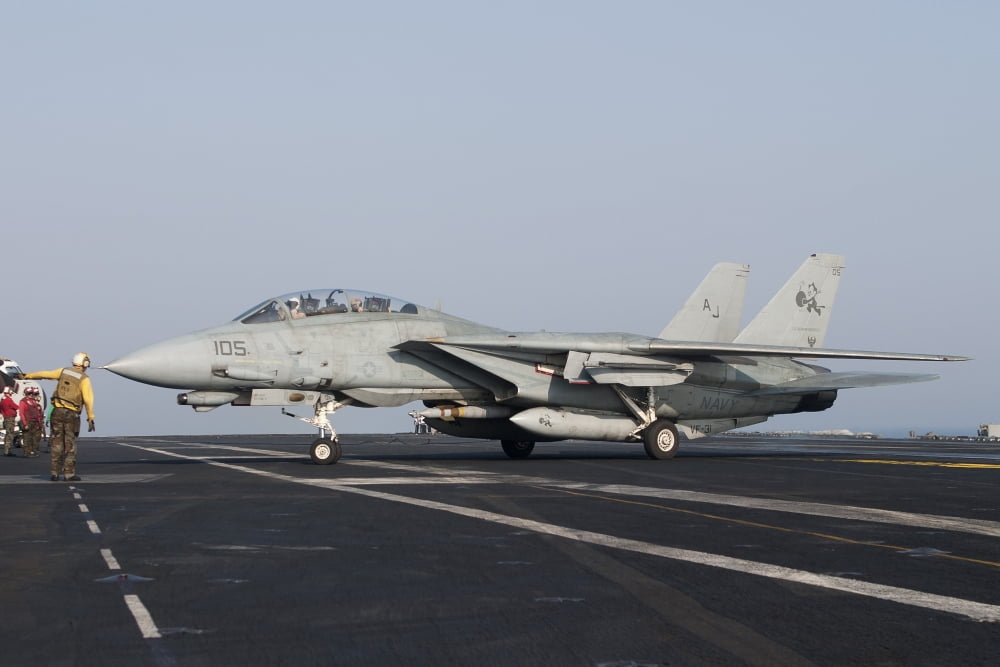 An F-14D Tomcat on the flight deck of USS Theodore Roosevelt Canvas Art - Gert KromhoutStocktrek Images (18 x 12)