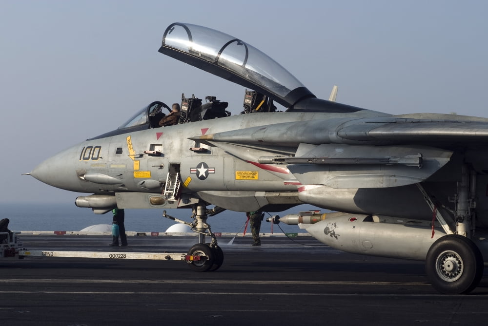 An F-14D Tomcat on the flight deck of USS Theodore Roosevelt Canvas Art - Gert KromhoutStocktrek Images (18 x 12)