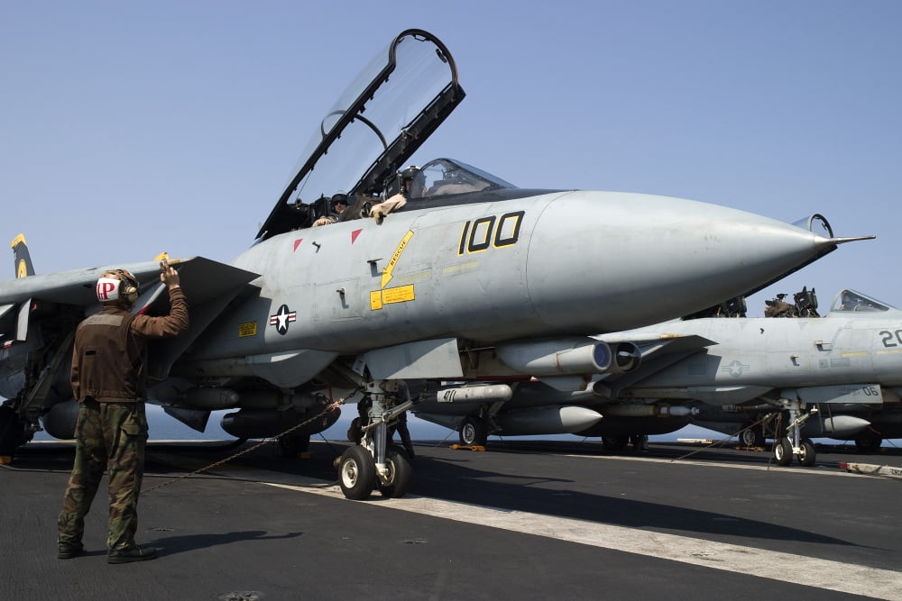 An F-14D Tomcat on the flight deck of USS Theodore Roosevelt Canvas Art - Gert KromhoutStocktrek Images (18 x 12)