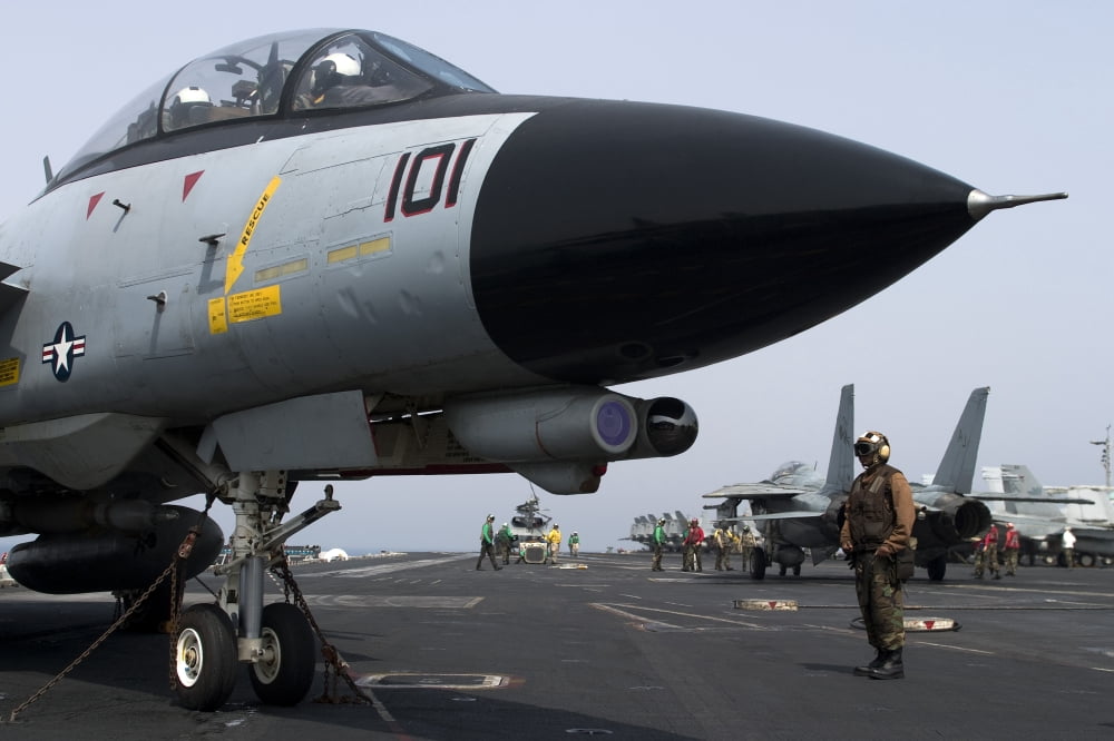 An F-14D Tomcat on the flight deck of USS Theodore Roosevelt Canvas Art - Gert KromhoutStocktrek Images (18 x 12)