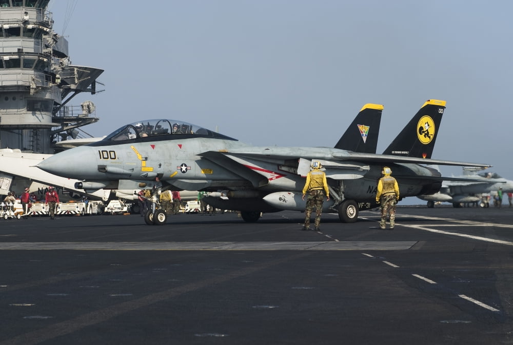 An F-14D Tomcat on the flight deck of USS Theodore Roosevelt Canvas Art - Gert KromhoutStocktrek Images (18 x 12)