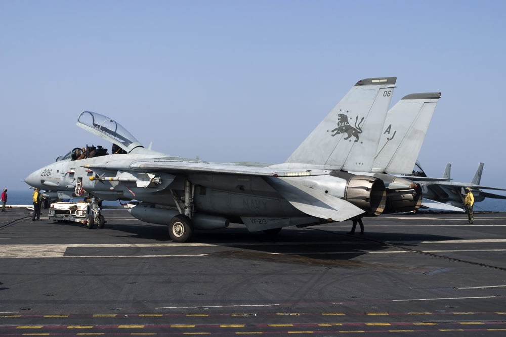 An F-14D Tomcat on the flight deck of USS Theodore Roosevelt Canvas Art - Gert KromhoutStocktrek Images (35 x 23)