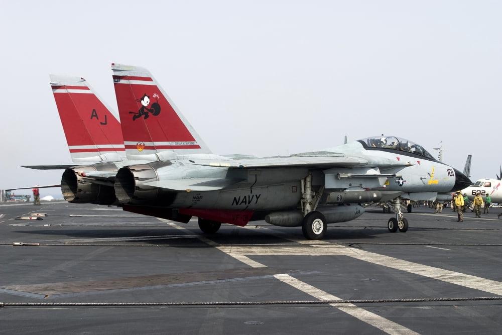 An F-14D Tomcat on the flight deck of USS Theodore Roosevelt Canvas Art - Gert KromhoutStocktrek Images (35 x 23)