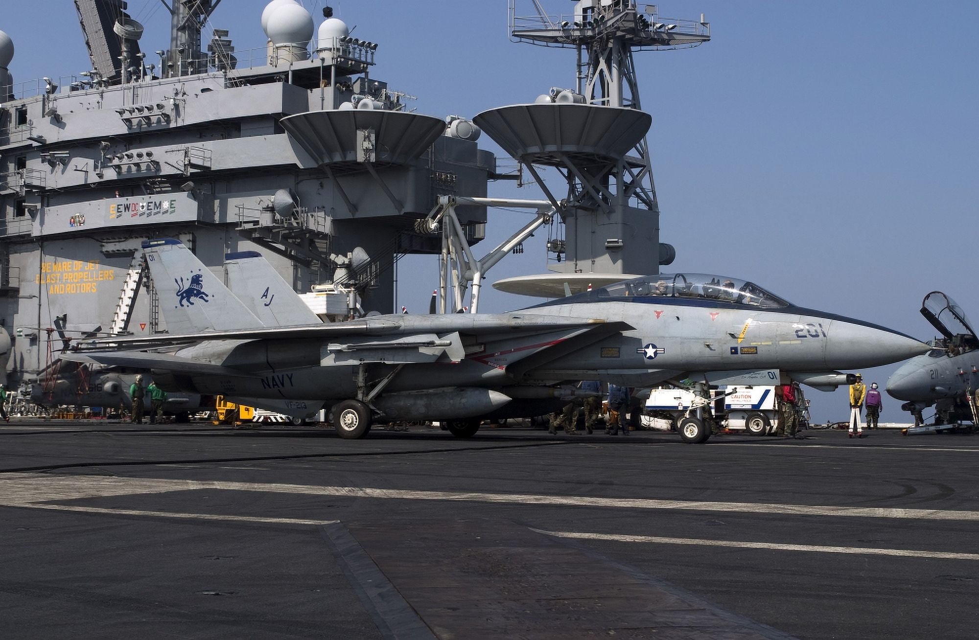 An F-14D Tomcat on the flight deck of USS Theodore Roosevelt Canvas Art - Gert KromhoutStocktrek Images (35 x 23)