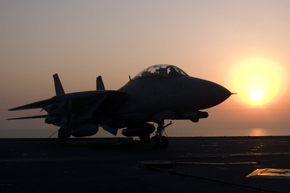 An F-14D Tomcat on the flight deck of USS Theodore Roosevelt Canvas Art - Gert KromhoutStocktrek Images (35 x 23)