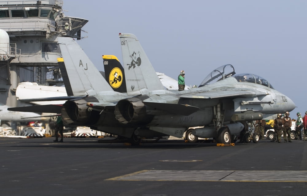 An F-14D Tomcat on the flight deck of USS Theodore Roosevelt Canvas Art - Gert KromhoutStocktrek Images (35 x 23)