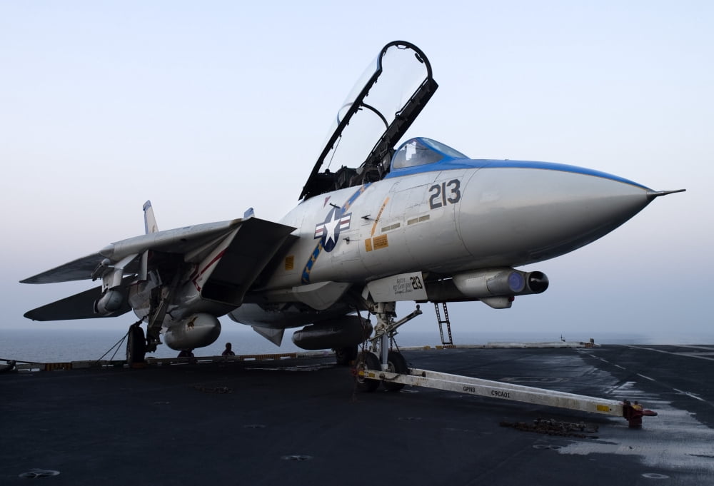An F-14D Tomcat on the flight deck of USS Theodore Roosevelt Canvas Art - Gert KromhoutStocktrek Images (35 x 24)