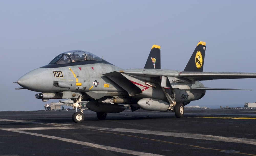 An F-14D Tomcat on the flight deck of USS Theodore Roosevelt Canvas Art - Gert KromhoutStocktrek Images (36 x 22)