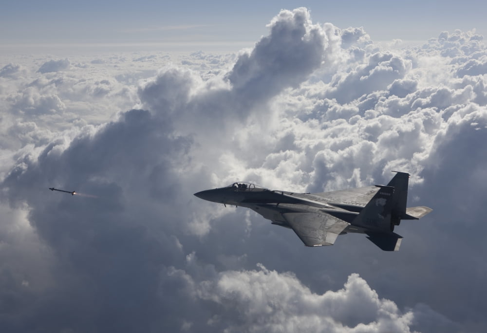 An F-15 Eagle fires an AIM-9X missile Canvas Art - HIGH-G ProductionsStocktrek Images (18 x 12)