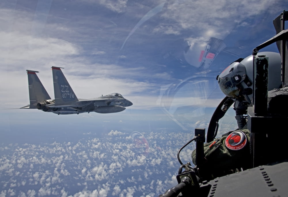 An F-15 Eagle pilot flies in formation with his wingman Canvas Art - HIGH-G ProductionsStocktrek Images (18 x 12)