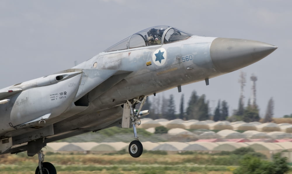 An F-15C Eagle Baz aircraft of the Israeli Air Force taking off Canvas Art - Giovanni CollaStocktrek Images (18 x 11)