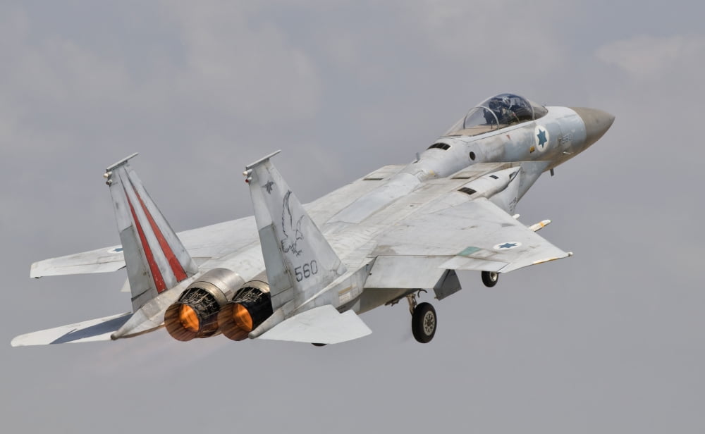An F-15C Eagle Baz aircraft of the Israeli Air Force taking off Canvas Art - Giovanni CollaStocktrek Images (18 x 11)