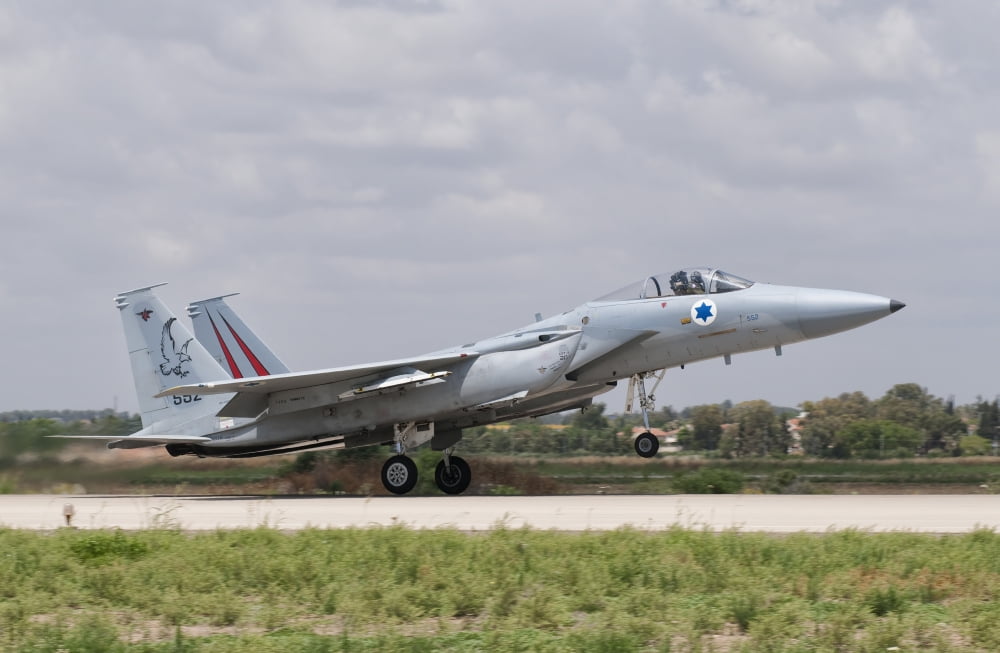 An F-15C Eagle Baz aircraft of the Israeli Air Force taking off Canvas Art - Giovanni CollaStocktrek Images (18 x 12)