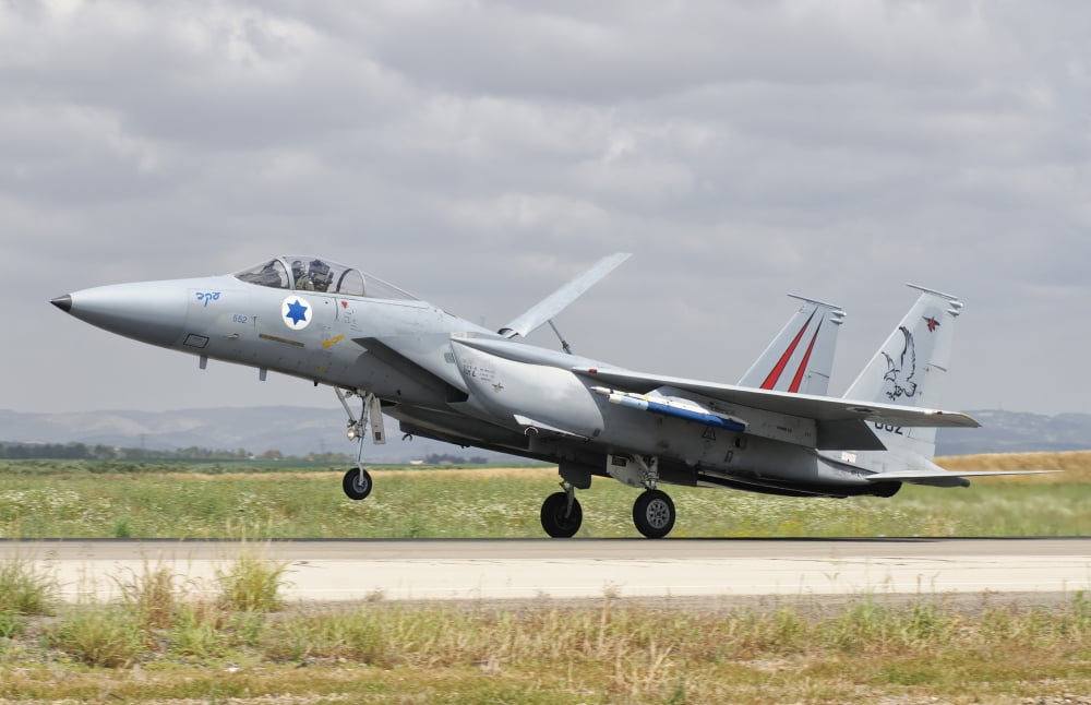 An F-15C Eagle Baz aircraft of the Israeli Air Force taking off Canvas Art - Giovanni CollaStocktrek Images (18 x 12)