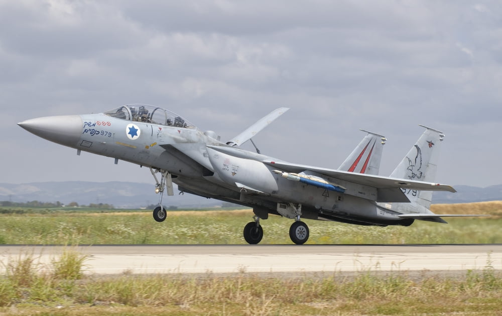 An F-15C Eagle Baz aircraft of the Israeli Air Force taking off Canvas Art - Giovanni CollaStocktrek Images (18 x 12)