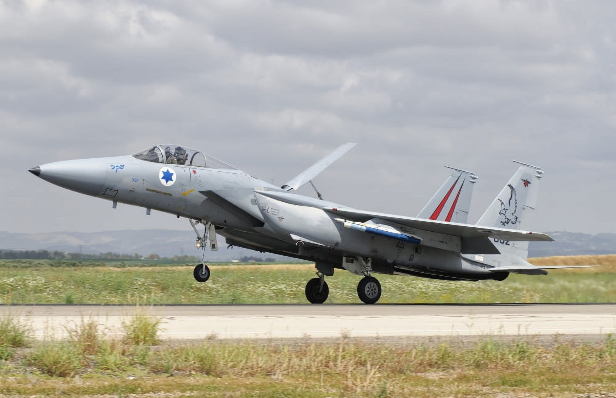 An F-15C Eagle Baz aircraft of the Israeli Air Force taking off Canvas Art - Giovanni CollaStocktrek Images (35 x 23)