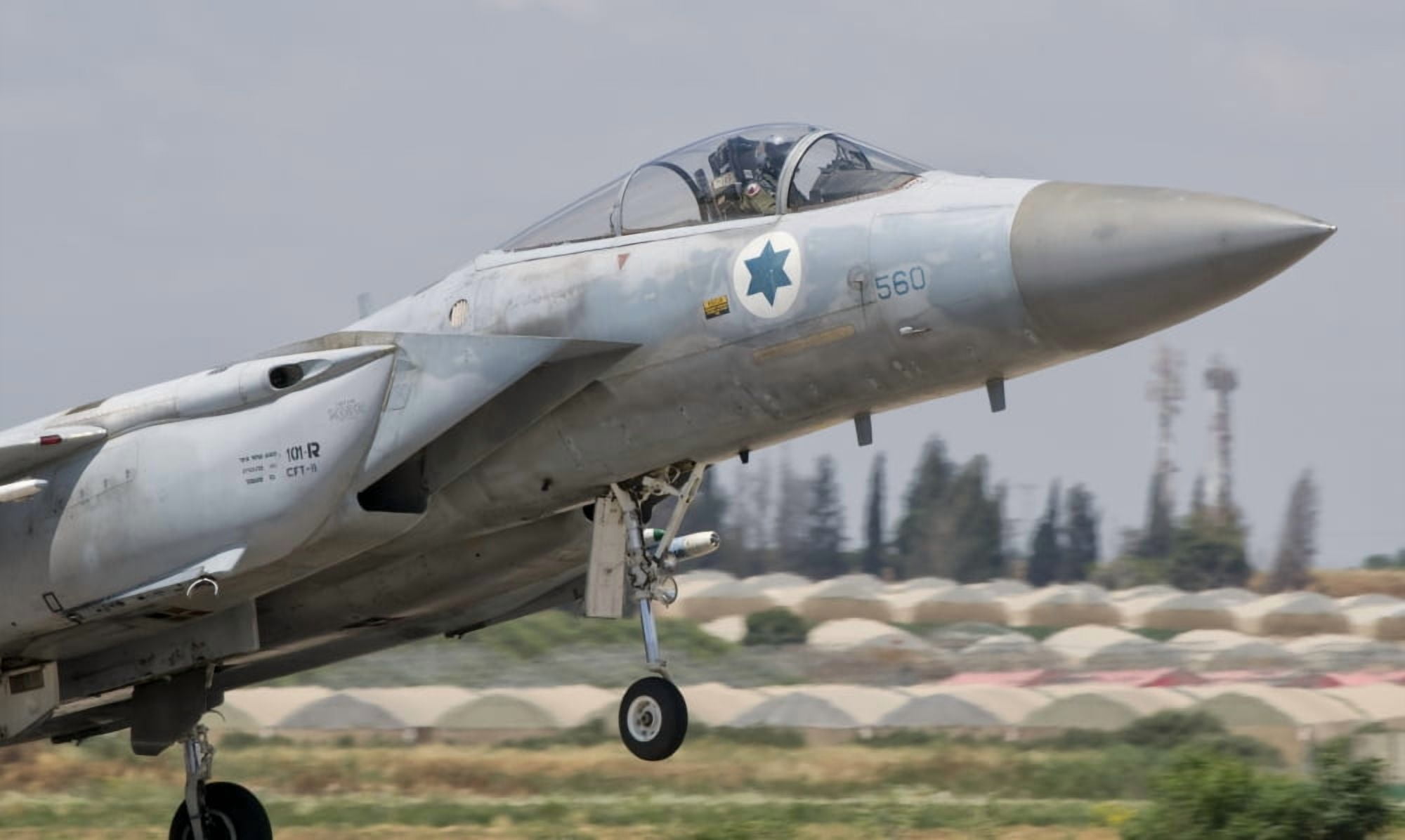 An F-15C Eagle Baz aircraft of the Israeli Air Force taking off Canvas Art - Giovanni CollaStocktrek Images (36 x 22)